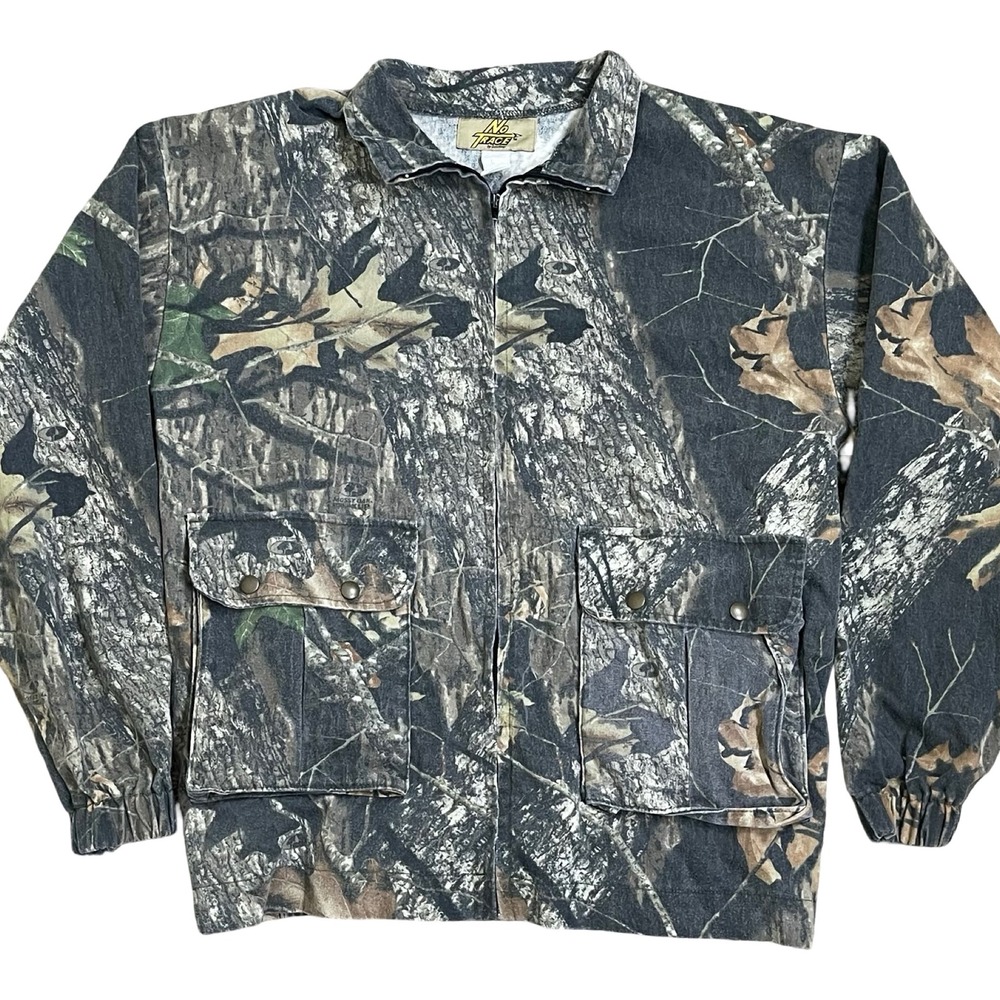 No Trace Mossy Oak Camo Full Zip Jacket Mens L‎ Green Brown Hunting Utility